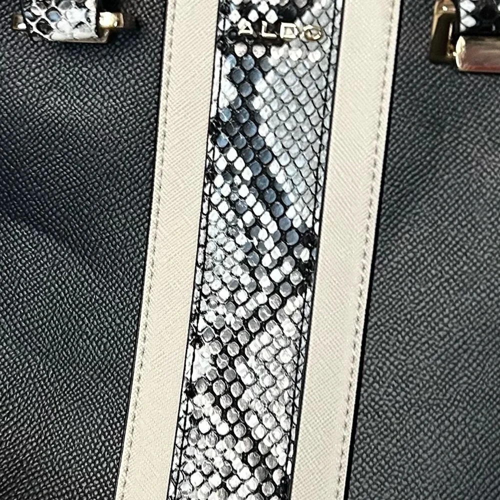 ALDO Black Satchel Handbag with Snake Print  Handles & Crossbody Strap
